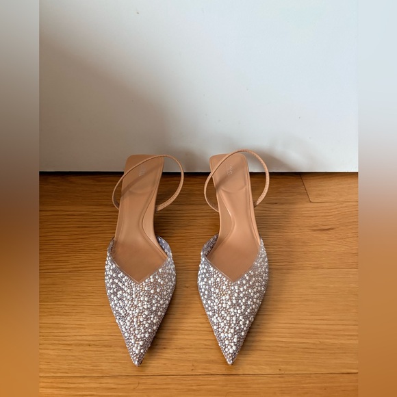 Zara Pearl-Beaded Nude Slingback Heels | Size 40 - Picture 2 of 3